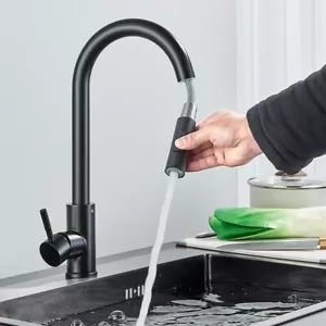 Schwarz Küchenarmatur Ausziehbar Brause Wasserhahn Küche 360° Spültischarmatur - Bild 1 von 12