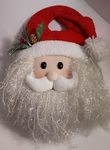 Vintage Santa Claus Yarn Beard Face Head Door Hanging Retro MCM Christmas Decor - Picture 1 of 5