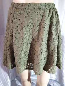 NEW AMERICAN RAG OLIVE GREEN LACE SKIRT SIZE S 14-16 NWT RRP $69 ELASTIC WAIST. - Picture 1 of 7