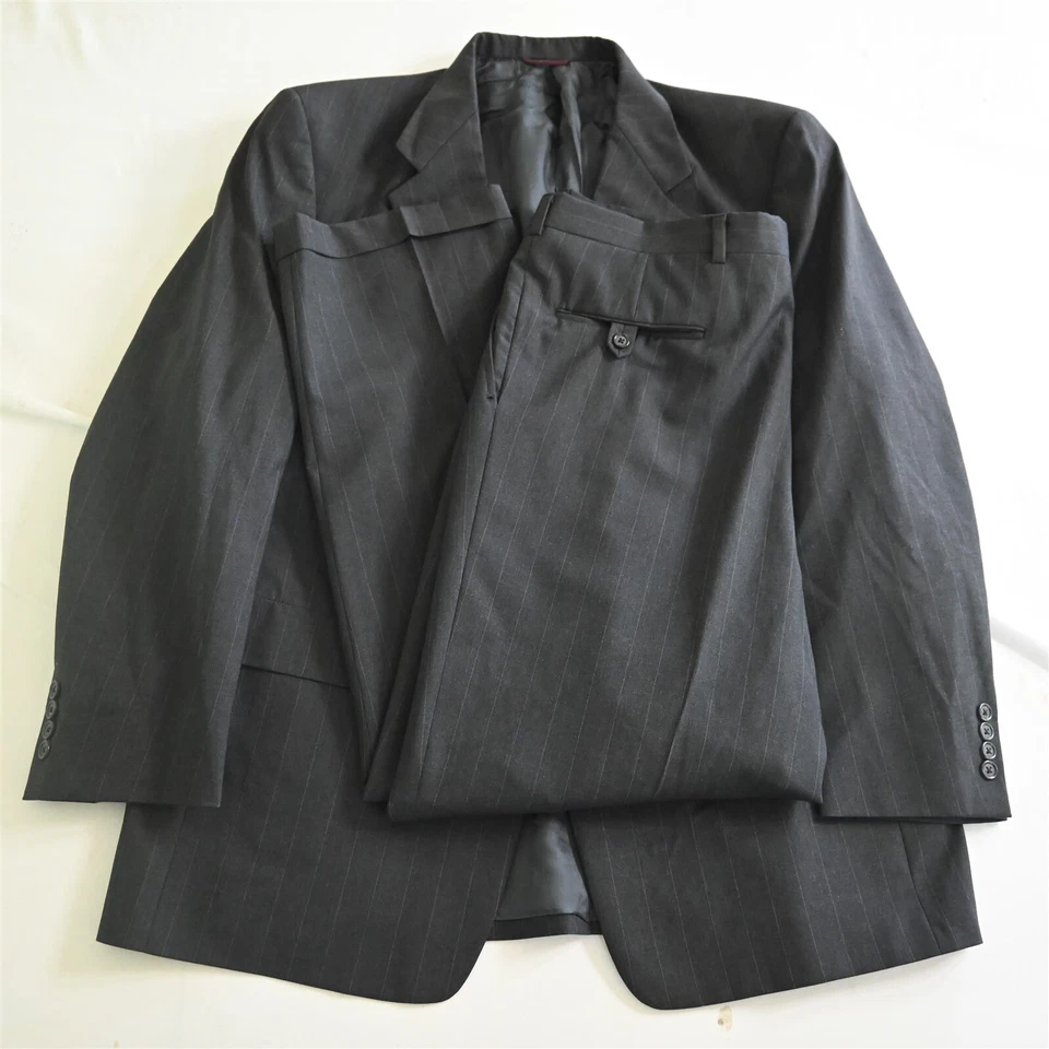 Hart Schaffner Marx 44R 36x32 Gris Rayas HSM 100s Lana Hombres Chaqueta Pantalones Traje Foto 1 de 4