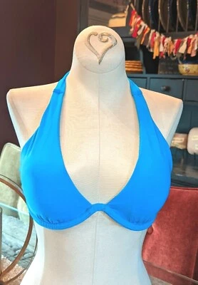 NEW VICTORIA'S SECRET 34B OCEAN BLUE HALTER PLUNGE UNDERWIRE BIKINI TOP - Image 1 of 4