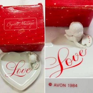 1984 AVON CUPID FIGURE LOVE WHITE PORCELAIN HEART SHAPED VALENTINE ANNIVERSARY - Picture 1 of 10