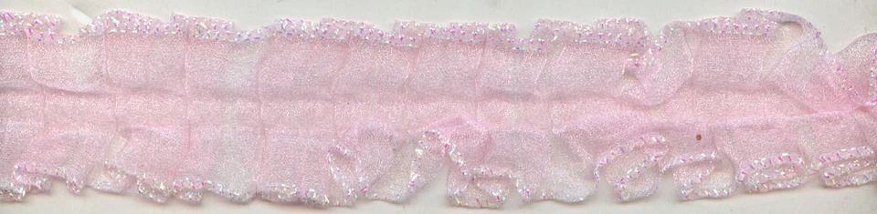 Tela de encaje de organza plisada rosa de 1 y 1/2" 15 yardas Foto 1 de 1