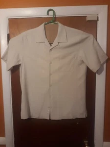 Tommy Bahama Mens Beige 100% Silk Short Sleeve Button Down Sz Medium  - Picture 1 of 10