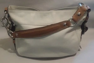 Vtg Coach Signature Zoe White Ivory Leather Lg Buckles Hobo Handbag Shoulder Bag - Picture 1 of 20