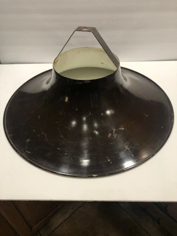 18" Vintage Barn Light Shade, Brown & White Enamel Inside Cover