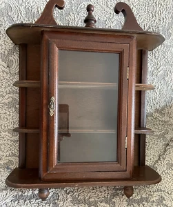 Vintage Curio Cabinet Wood Shelves Glass Door Footed Tabletop/Wall Hanging 17" - Picture 1 of 11