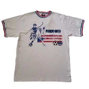 Puerto Rico T Shirt Mens Large White Soccer Players Graphic Ringer Short Sleeve - Picture 1 of 17