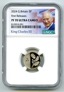 2024 GREAT BRITAIN 5P PROOF NGC PF70 UCAM OAK LEAF 5 PENCE FIRST RELEASES - Picture 1 of 2