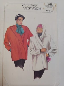 Coat Wrap Hooded 8 10 12 Very Easy Vogue 9427 Sewing Pattern VTG Fleece Loose UC - Picture 1 of 8