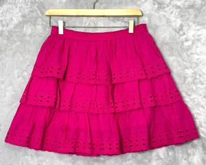 House of Harlow 1960 Skirt Womens M Pink Eyelet Lace Tiered Pull On Cotton Mini - Picture 1 of 10