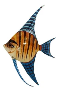Arte de pared colgante de pez ángel naranja a rayas azul brillante tropical - Imagen 1 de 1
