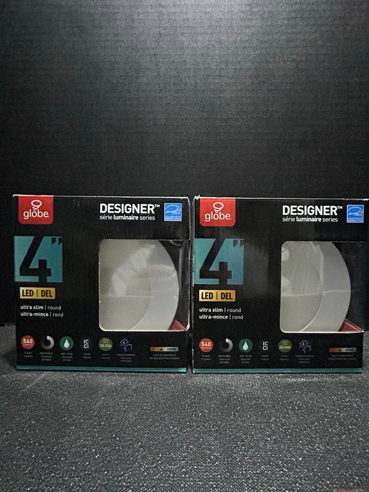4pk Globe Electric 91246 Ultra Slim DESIGNER Series 4" White LED Recessed Kit