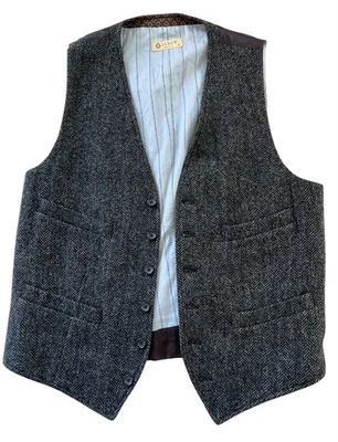 J.CREW Hombre Luna Lana Británica Espiga Tweed Formal Cinturón Traje Chaleco Mediano Foto 1 de 4