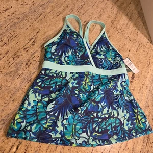 New! LL Bean Size 6 Renew V Neck Tankini Swim Top Lined Tropical Flower - Picture 1 of 14