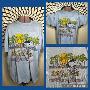 T-shirt Peanuts Snoopy & Woodstock Summer Safari anni 80 punto singolo vintage a brandelli XL - Foto 1 di 13