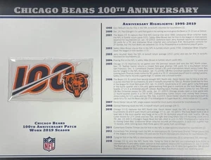 2019 Chicago Bears 100th Anniversary Willabee & Ward Patch With Stat Card - Picture 1 of 2