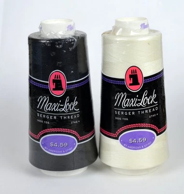 MAXI-LOCK BLACK & EGGSHELL 3000 Yd spool 100%  overlock sewing thread Lot of 2 - Image 1 of 4