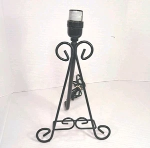 14" Black Wrought Iron Folding Lamp Display Stand Scroll Easel Holder Primitive - Picture 1 of 5