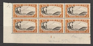 NEW ZEALAND 1942 Mt. Egmont 3/- PLATE BLOCK OF SIX UNMOUNTED MINT - Picture 1 of 2