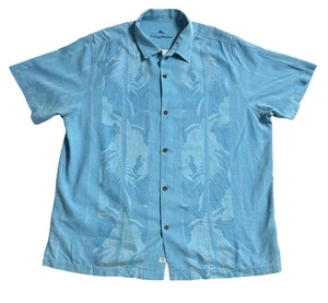 Tommy Bahama Tahitian Border Silk Camp Shirt Short Sleeve Button Down Blue XXL - Picture 1 of 10