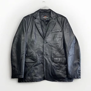 VTG Cordovan Black Leather Blazer Jacket Sports Coat Men Sz L Boxy 2 Button - Imagen 1 de 14