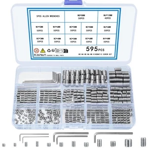 595Pcs Set Screws Assortment Kit, Allen Head Grub Screws, M3 M4 M5 M6 Metric Hex - Picture 1 of 7