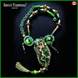 Necklace Woman Luxury Jewelry Green Dragon Eye Charm Chain Crystal Stone Pendant - Picture 1 of 24