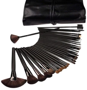 32-Piece Black Cosmetic Makeup Brush Set with Black Bag - Picture 1 of 9
