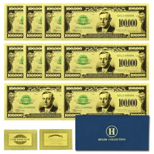 US 100.000 Dollar Goldfolie Banknoten 10 Stück im Umschlag Kunststoff Ornament Geld - Bild 1 von 5