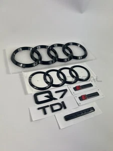 Audi Q7 50TDI S-LINE QUATTRO GLOSS BLACK BADGE SET OF FRONT REAR RING 2016-2023 - Picture 1 of 3