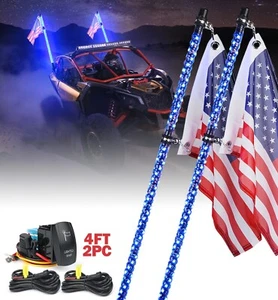 Antena de luces látigo espiral LED azul Xprite 2 piezas con EE. UU. Bandera para Polaris RZR - Imagen 1 de 7