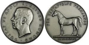 SWEDEN Silver  Medal Gustav VI Reward for Horse Breeding 43mm C/S Edge (19 358) - Picture 1 of 4