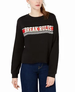 Rebellious One Womens Juniors Break Rules Cropped Graphic Sweatshirt (XL, Black) - Picture 1 of 2