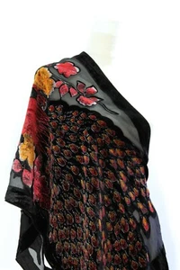 Elegant Burgundy Color peacock Silk Burnout Velvet Fringed Scarf Shawl Wrap - Picture 1 of 6