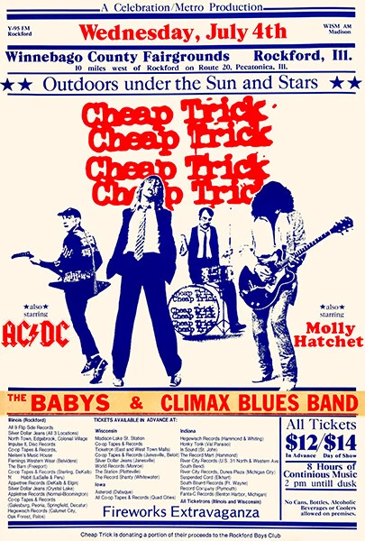 Cheap Trick - AC DC - The Babys - Molly Hatchet 1979 Rockford IL Póster Foto 1 de 1