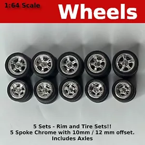5 Sets - Chrom 5 Speichen. 10 mm/12 mm gestaffelt. für Hot Wheels - Bild 1 von 5