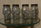 ?? SET Of 4 MATCHING SKULL GLASS SIPPERS WITH STRAW  5 3/4" TALL 4" WIDE ??