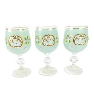 6 copas de vino bohemias esmalte color cristal pintado tallo azul pastel - Imagen 1 de 10