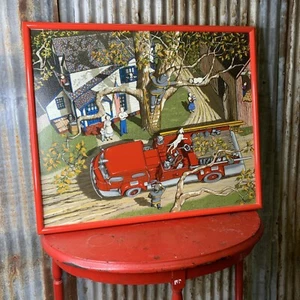 H. HARGROVE Painting of Fire Truck and Cat In The Tree. HUGE! - Picture 1 of 7