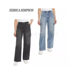 NEW! WOMENS JESSICA SIMPSON HIGH RISE STRETCH DENIM WIDE LEG CARGO JEAN! VARIETY - Picture 1 of 2