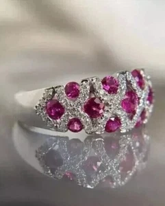 NEW 2.Ct Round Cut Created Red Ruby Diamond Wedding Ring 14K White Gold Plated - Picture 1 of 6