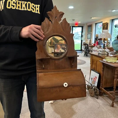 Antique Wooden Wall Shaving Cabinet w/ Mirror Victorian Medicine Cabinet - Image 1 of 4