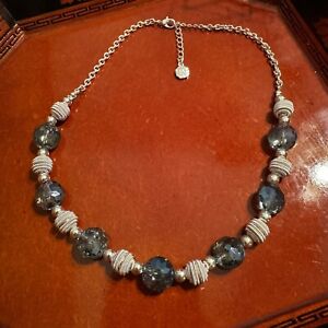 Monet Textured  Silver Tone/ Blue Glass Bead necklace  18"