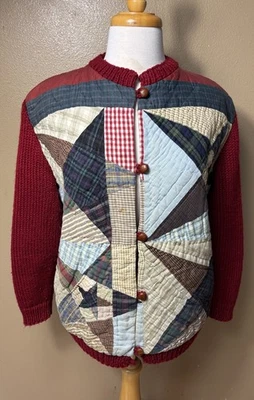 Vtg Handmade Patchwork Star Quilt Cardigan Sweater L / XL - Image 1 of 4