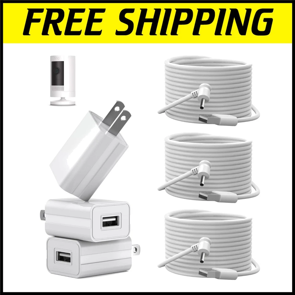 Reliable 3 Pack 26ft Charging Cable Kit with Waterproof Option for Security Cams - Image 1 of 4