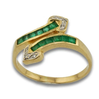 Brillant Smaragd Gold Ring 750 18 Kt Gelbgold 0,05 Ct Diamant Damen Wert 1300,- - Bild 1 von 4