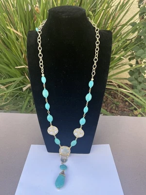 NUEVO CON ETIQUETAS Collar Moneda Chico's Isabella Cuentas Turquesa Simuladas Aspecto Suroeste 36" Foto 1 de 4