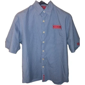 Vintage JNCO Jeans Shirt Mens LG Blue Striped 90s Streetwear Auto Garage Grunge - Picture 1 of 6