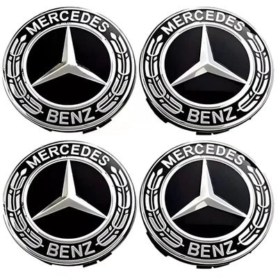 4pcs Wheel Centre Rims Hub Caps Emblem Black Fit For Mercedes Benz A C E S 75mm Foto 1 de 4